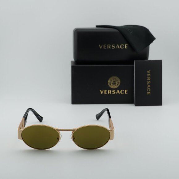 Versace VE2264 10025A Oval Sunglasses – Gold/Brown Gold Mirror - Picture 3 of 10